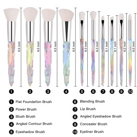 Makeup Brushes Crystal Handle,10pcs Colorful Professional Diamond Cosmetic Brush Set for Kabuki Concealer Face Powder Eye Shadow Highlight Blue Unicorn Brush Kit for Make-up