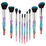 Makeup Brushes Crystal Handle,10pcs Colorful Professional Diamond Cosmetic Brush Set for Kabuki Concealer Face Powder Eye Shadow Highlight Blue Unicorn Brush Kit for Make-up