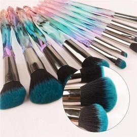 Makeup Brushes Crystal Handle,10pcs Colorful Professional Diamond Cosmetic Brush Set for Kabuki Concealer Face Powder Eye Shadow Highlight Blue Unicorn Brush Kit for Make-up