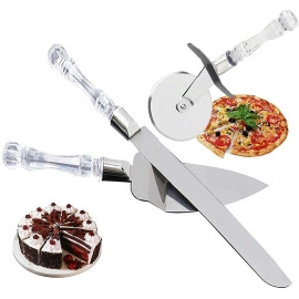 3 IN 1 Stainless Steel Cake Cutting Knife Cake Server & Pizza Cutter Set | Ergonomic Designed Premium Bake-Ware | Spatula with Grip for Cake Icing Pastry Decorating | Bakery Tool (1-Pcs)