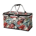 Flower Print Picnic Fruit Basket | Collapsible Outdoor Lunch Tote Bag | Printed Square Shopping Bag with Metal Frame & Zip | Perfect for Camping & Travel(Multi-Color,1Pcs)