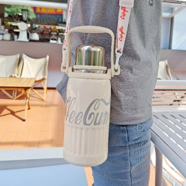 Stainless Steel Vacuum Insulated Water Bottle | Leak Proof Flask for Tea Coffee | Reusable Water Bottle with hanging strap | Bottle for Hot & Cold Drinks Wide Mouth Water Flask (1.Pcs)