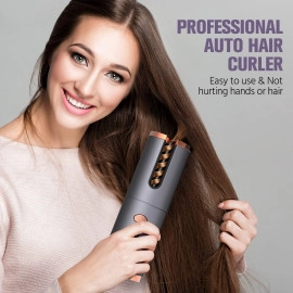 Cordless Automatic Hair Curler for Mid to Long Hair Length | Rotating Ceramic Ionic Curling Iron with Adjustable Temperature, USB Charging, Dual Voltage & Auto Off