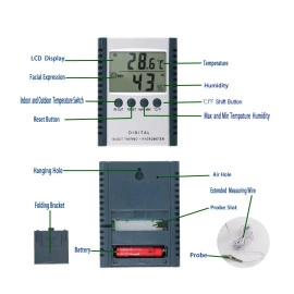 Digital Weather Thermometer | Indoor & Outdoor Humidity Clock | LCD Hygrometer with Easy Temperature Measurement | Tabletop & Wall Mount Design (Multicolor, 1 Piece)