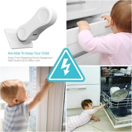 Safety Door Locks Lever for Children | Lock-Proof Child Door Handle | 180° Two-Way Unlock with 3M Adhesive | Secure Locks & Latches (White)