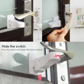 Safety Door Locks Lever for Children | Lock-Proof Child Door Handle | 180° Two-Way Unlock with 3M Adhesive | Secure Locks & Latches (White)