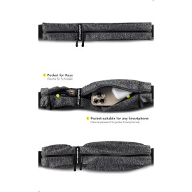 Slim Running Belt with 2 Expandable Side Pockets, Reflective Grey Fanny Pack for Men & Women - Securely Stores Phones, Wallets, Headphones 1 Pcs