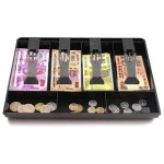 ABS Cash Tray, 4 Cash/Bills and 3 Coin Compartment Cash Drawer Safe Box | Black