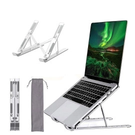 6 Angles Adjustable Aluminum Ergonomic Foldable Portable Tabletop Laptop/Desktop Riser Stand Holder Compatible for MacBook, HP, Dell, Lenovo & All Other Notebook (Silver)