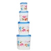 Manufacturer & Trading Flower Printed 4pcs Container Set Of Sturdy Milky Flower Plastic Container (4 pcs set)