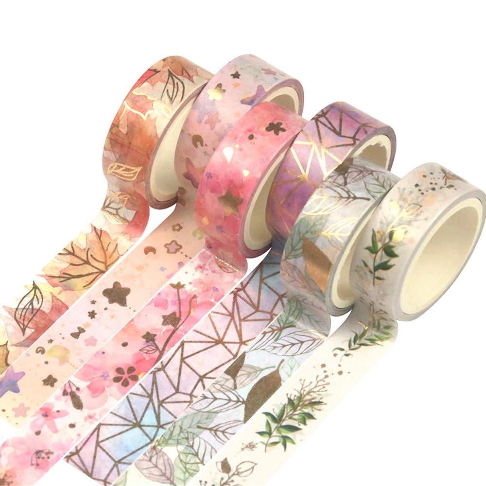 Gold Washi Tape Set DIY Crafts, Bullet Journal Supplies, Planners, Scrapbook, Card/Gift Wrapping -6 Rolls(15mm*5M)