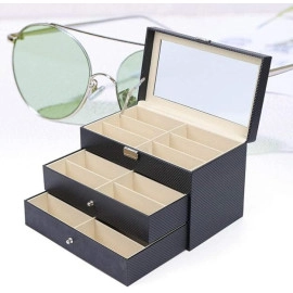 Sunglass Eyewear Goggles Storage Box Case Dubba Cover Organizer PU Leather Sunglass Box Organizer for Men and Women Sunglass Collection Box