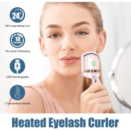 Electric Heated Eyelash Curlers for Women Girls. USB Heated Lash Curler with 2 Heating Modes,Long-Lasting Heated Eyelash Curler for Natural Lashes Handheld Eyelash Curlers -24H Natural Curl