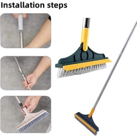 Bathroom Cleaning Brush with Wiper Tiles Cleaning Brush Floor Scrub Bathroom Brush with Long Handle 120° Rotate Bathroom Floor Cleaning Brush Home Kitchen Cleaning Mop (3 in 1 Brush)