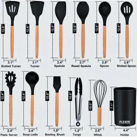 Non Stick Silicone Spatula Utensil Set for Kitchen Spoon Cookware Tool Set, 11Pcs (Black)