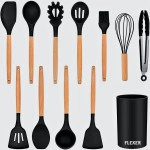 Non Stick Silicone Spatula Utensil Set for Kitchen Spoon Cookware Tool Set, 11Pcs (Black)