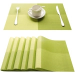 Placemats,Vinyl Table Mats Set of 6,Heat Resistant Place Mats for Dining Table Washable Anti-Skid,Green