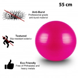 Anti-Burst Yoga Exercise Gym Ball with Foot Pump, 55 cm, Pink (AR2232-PNK)