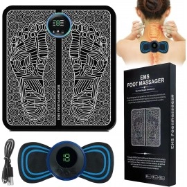 Foot Massager Pain Relief Wireless Electric EMS Massage Machine, Rechargeable Portable Folding Automatic with 8 Mode19 Intensity for Legs, Body, Hand Therapy (Foot Massager and body Massager)