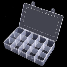 15/24/36 Grids Clear Plastic Organizer Jewelry Storage Box,Transparent Organizer Box Case for Earring Beads Fishing Hooks, Transparent, 17.8 X 10.5 X 2.4 Cm (STORAGE BOX 15 GRID)