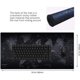 World Map Rubber Gaming Mouse Pad & Keyboard Desk Mat for PC Computer Laptop| 90X40 CM - Black