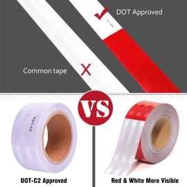 Reflective Tape 5CM*10M Red White Reflective Tape Outdoor Waterproof High Visibility Strong Adhesive Reflector Tape Warning Safety Reflective Tape for Vehicles Trailers Boats Signs