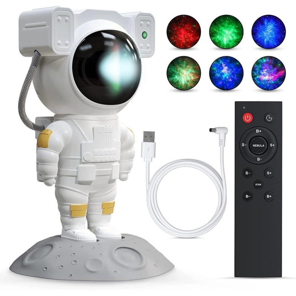 Astronaut Galaxy Star Projector Night Light/Lamp With Remote Control | Rechargeable 360° Rotation Magnetic Usb Adjustable Timer Night Light For Kids - Abs, Fluorescent, White