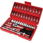 46 In 1 Pcs Tool Kit & Screwdriver and Socket Set, Hand Tool Kit Wrench Set Multi-Purpose Combination Tool Case Precision Socket Set, Tool Kit Set For All Bike, Car Tool Kit Set