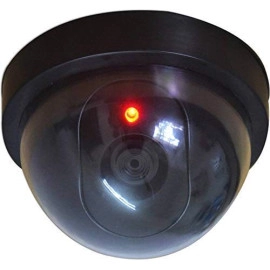 Dummy Fake Wired Security CCTV Dome Camera with Flashing Red LED Light, Black