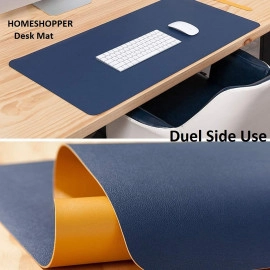 Dual-Sided Multifunctional Desk Pad, Waterproof Desk Blotter Protector, Leather Desk Writing Mat Mouse Pad, Desktop Gaming Writing Mat for Office Home, Dark Blue/Yellow (70 X 30 CM)