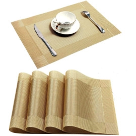 Table Mats PVC Placemats Heat-Resistant Placemat for Dining Tea Table Woven Vinyl Stain Resistant Table Mats Easy to Clean -45x30 cm (Golden, 4)