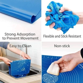 Silicon Fondant Baking Mat Chapati Atta Kneading Mat Non-Stick Fondant Rolling Mat Stretchable for Kitchen Roti Chapati Cake – Blue Color(Baking Mat 50 * 40 cm)