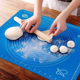 Silicon Fondant Baking Mat Chapati Atta Kneading Mat Non-Stick Fondant Rolling Mat Stretchable for Kitchen Roti Chapati Cake – Blue Color(Baking Mat 50 * 40 cm)