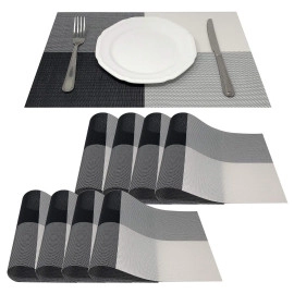 Table Mat Black White (6PCS) Dining Table PVC Placemat Set - Protect Table from Heat Stain Scratch and Anti-Skid-Style Black White Square (Black & White)