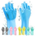 Gloves Magic Silicone Dish Washing Gloves, Silicon Cleaning Gloves, Silicon Hand Gloves for Kitchen Dishwashing and Pet Grooming, Great for Washing Dish, Car, Bathroom (Multicolour, 1 Pair)