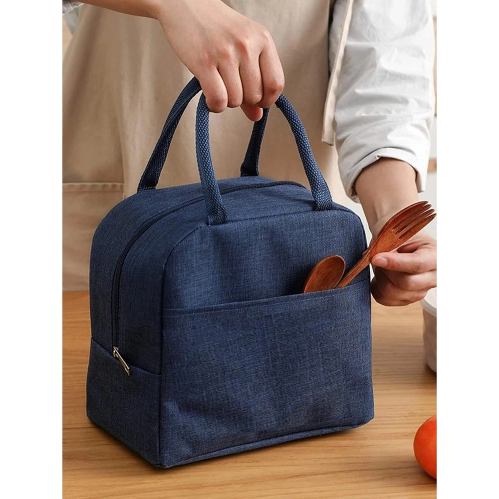 Portable And Reusable Insulated Nylon Lunch Bags Women Work, Student Kids, Thermal Cooler Bag Picnic Organizer Storage Lunch Box - (Blue Color), 6 liter