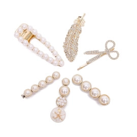 Korean Hair Pin Fashion Style Pearl Rhinestone Metal Hair Clips 6pcs Hair Pin Stylish Hair Accessories Jewellery For Women's And Girls 