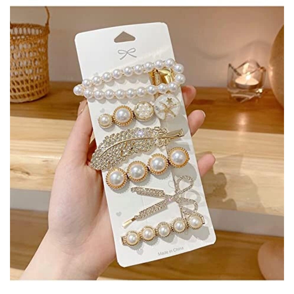 Korean Hair Pin Fashion Style Pearl Rhinestone Metal Hair Clips 6pcs Hair Pin Stylish Hair Accessories Jewellery For Women's And Girls 