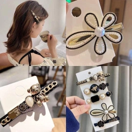 Korean Hair Pin Fashion Style Pearl Rhinestone Metal Hair Clips 6pcs Hair Pin Stylish Hair Accessories Jewellery For Women's And Girls 