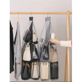 Hanging Handbag Organizer Dust-Proof Storage Holder Bag Wardrobe Closet for Purse Clutch with 6 Pockets (Grey)