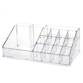 Plastic 16 Compartment Cosmetic Display Cases Makeup Lipstick Storage Organizer Holder Box Case,Transparent (22L x 12.2W x 7.5H)