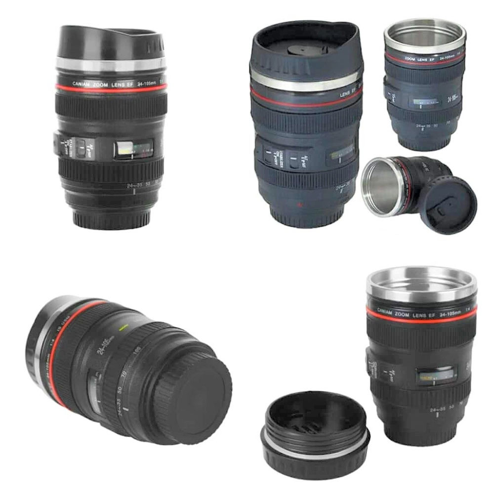 Camera Lens Coffee Mug | Steel Insulated Travel Mug, Thermos (400 ML, Black)