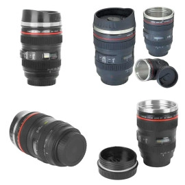 Camera Lens Coffee Mug | Steel Insulated Travel Mug, Thermos (400 ML, Black)