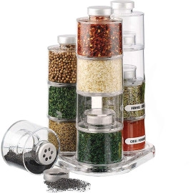 Bottle Spice Tower Carousel Kitchen, Space Saving Kitchen Storage Organizer for Seasoning Dried Herbs