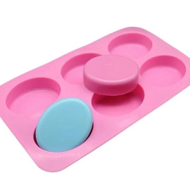 Silicone 6 Cavity Non Stick Egg Shape Soap Cake Chocolate Candy Muffin Bakeware Mould 6 Slot Oval Shape Mold for Chocolate, Cupcake, Dessets, Soap Cake Mould 6 Section [ Multicolor ]