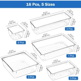 Drawer Organizer Divider Tray,Stationary Organizers For Drawers,Cupboard Organizer For Stationery,Makeup Organizer Drawer,Draw Organizer For Wardrobe -Plastic 7 Pieces(1 Set),Transparent