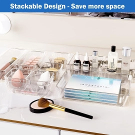 Drawer Organizer Divider Tray,Stationary Organizers For Drawers,Cupboard Organizer For Stationery,Makeup Organizer Drawer,Draw Organizer For Wardrobe -Plastic 7 Pieces(1 Set),Transparent