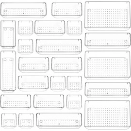 Drawer Organizer Divider Tray,Stationary Organizers For Drawers,Cupboard Organizer For Stationery,Makeup Organizer Drawer,Draw Organizer For Wardrobe -Plastic 7 Pieces(1 Set),Transparent