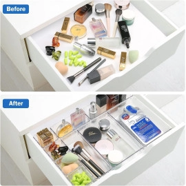 Drawer Organizer Divider Tray,Stationary Organizers For Drawers,Cupboard Organizer For Stationery,Makeup Organizer Drawer,Draw Organizer For Wardrobe -Plastic 7 Pieces(1 Set),Transparent