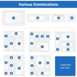 Drawer Organizer Divider Tray,Stationary Organizers For Drawers,Cupboard Organizer For Stationery,Makeup Organizer Drawer,Draw Organizer For Wardrobe -Plastic 7 Pieces(1 Set),Transparent